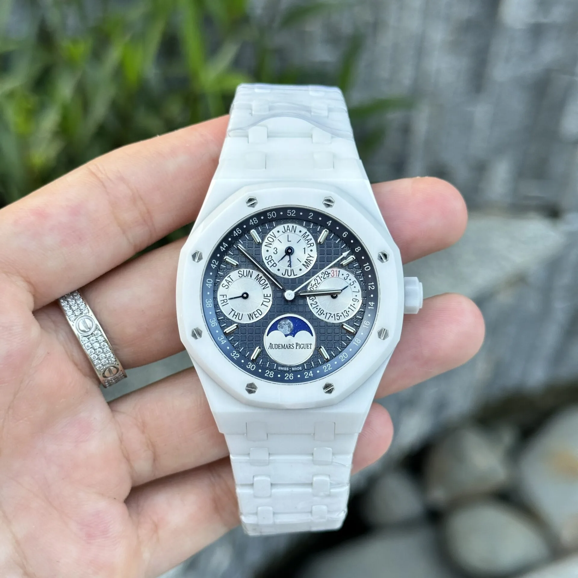 Audemars Piguet CALENDAR Royal Oak Octagonal Luxury Sport Watch white dial 1:1 super clone watch