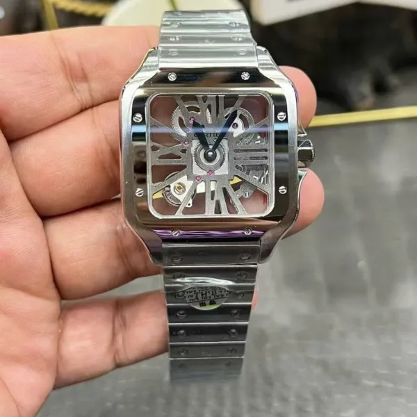 Cartier CRWHSA0015 Santos de Cartier Square Watch skeletonized dial 39.8mm 1:1 super clone watch