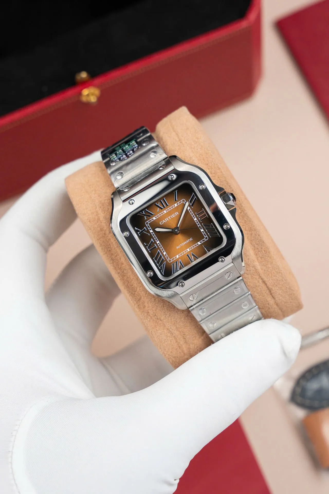 Cartier CHOCOLATE Santos de Cartier Square Watch gradient dial 35mm 1:1 super clone watch