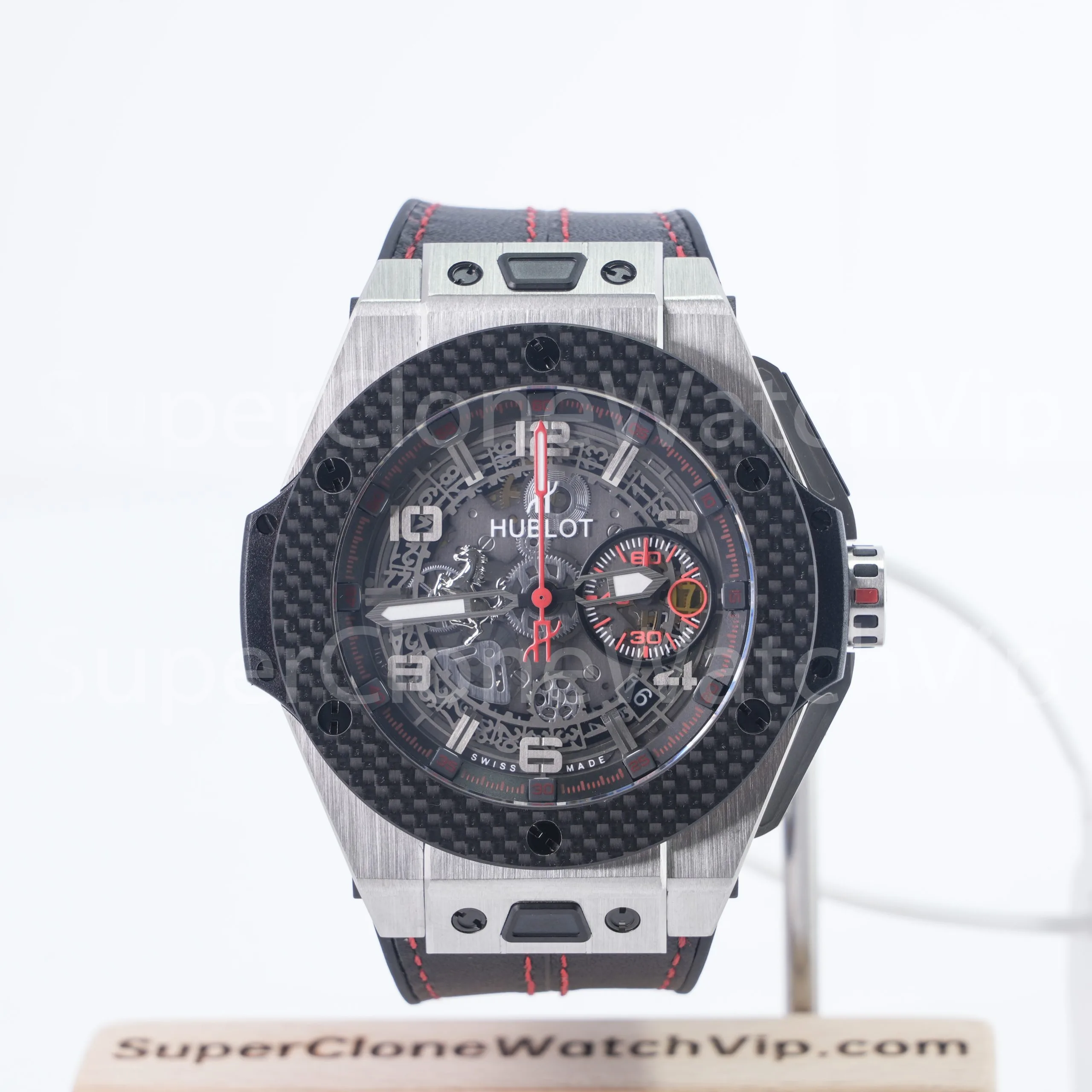 Hublot Big Bang Ferrari Titanium 401.NJ.0123.VR Skeleton Dial Carbon Fiber Bezel 45mm Replica Watches - 1