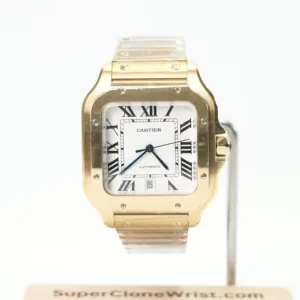 Cartier Santos Yellow Gold White Dial Yellow Gold Bracelet 39.8x47.5mm Replica Watches - 1