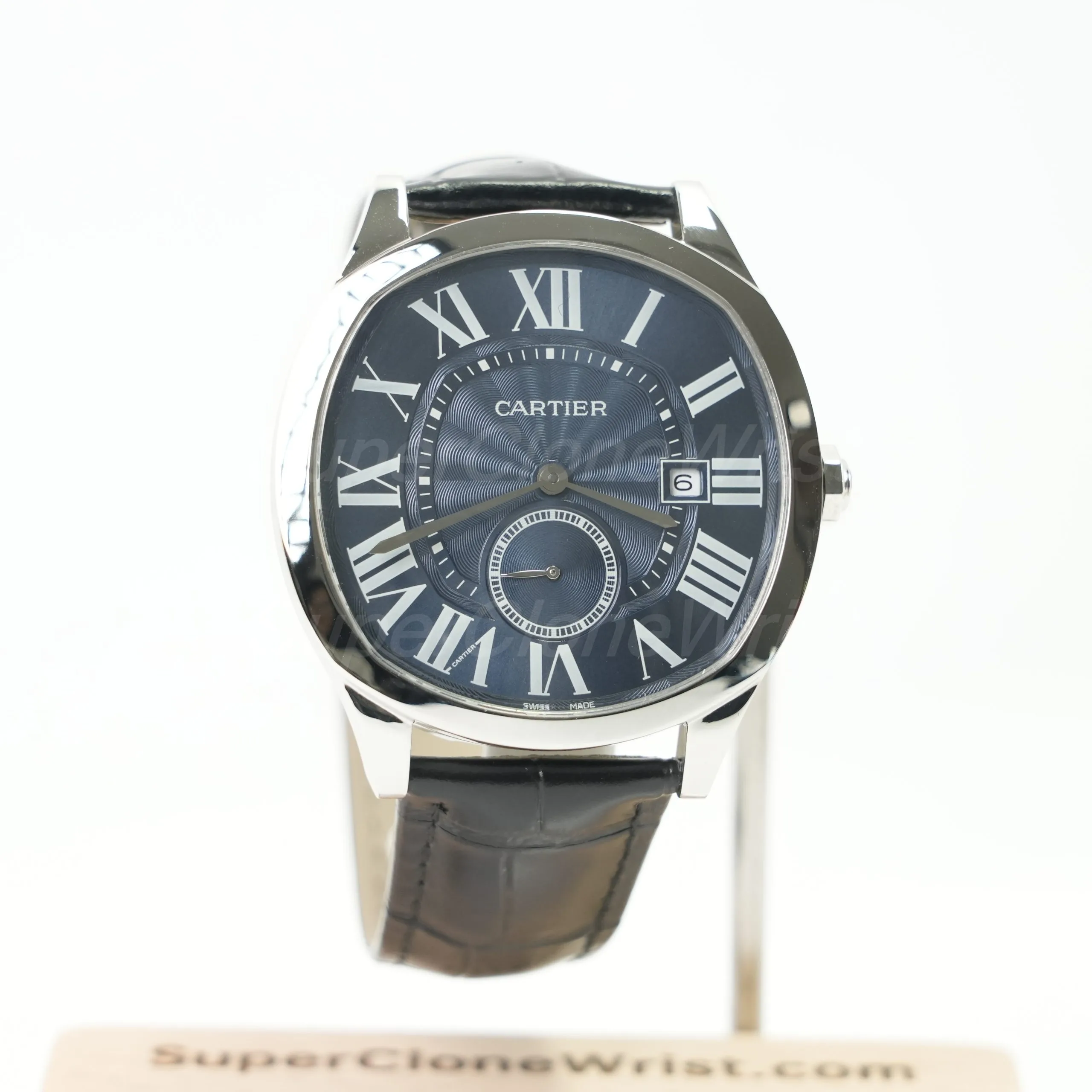 1-18-scaled-1.jpg Cartier Drive de Cartier Steel Cushion Case Blue Dial Black Alligator Leather Strap 40mm Replica Watches - 1