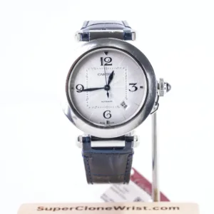 Cartier Pasha de Cartier Steel White Dial Steel Bezel Blue Alligator Leather Strap 41mm Replica Watches - 1