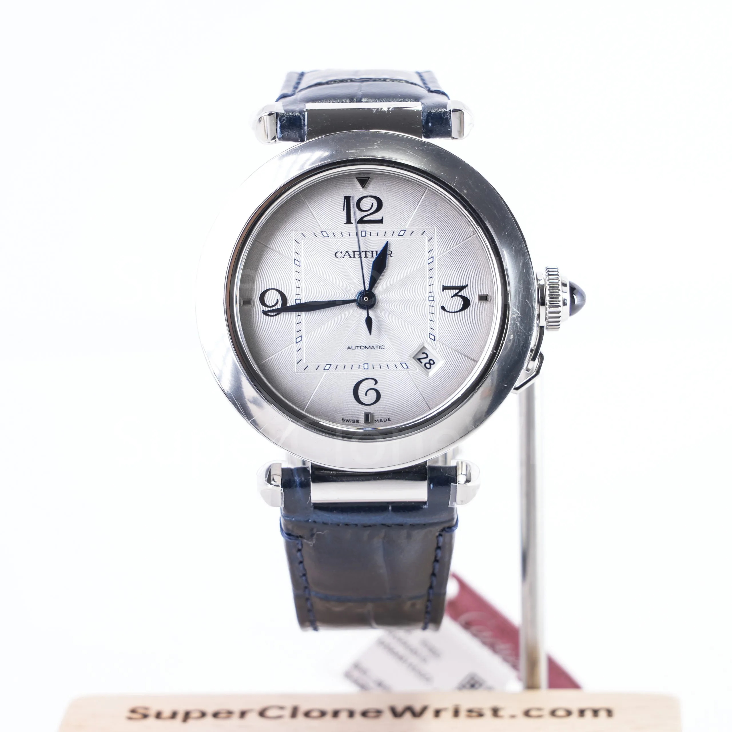 Cartier Pasha de Cartier Steel White Dial Steel Bezel Blue Alligator Leather Strap 41mm Replica Watches - 1