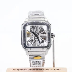 Cartier Santos WHSA0015 Steel Skeleton Dial Steel Bezel Steel Bracelet 39.8mm Replica Watches - 1