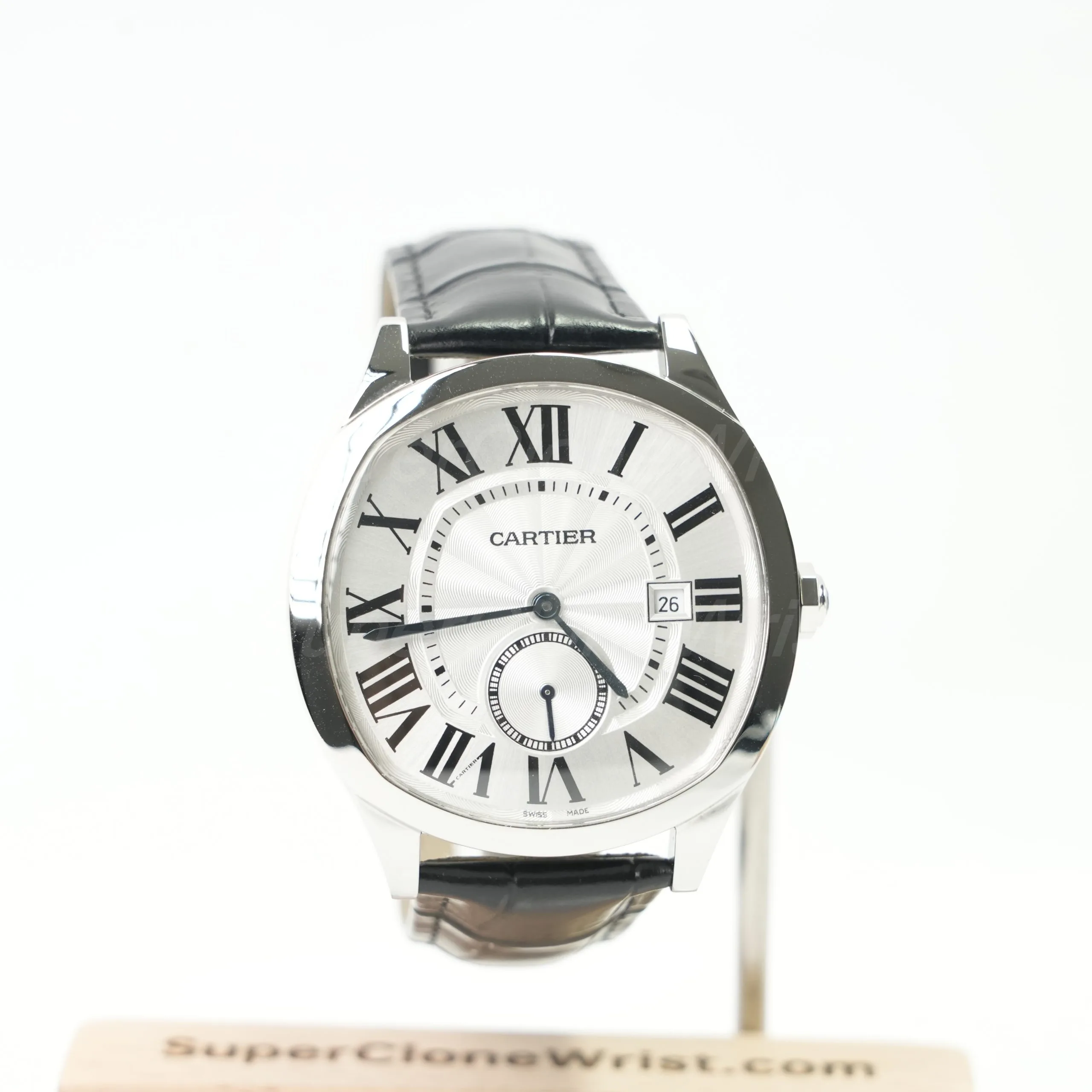 1-27-scaled-1.jpg Cartier Drive de Cartier Steel Cushion Case Silver Dial Black Alligator Leather Strap 40mm Replica Watches - 1