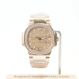 Patek Philippe Nautilus 7118/1200R Rose Gold Golden Brown Opaline Dial Diamond Bezel Rose Gold Bracelet 35mm Replica Watches - 1