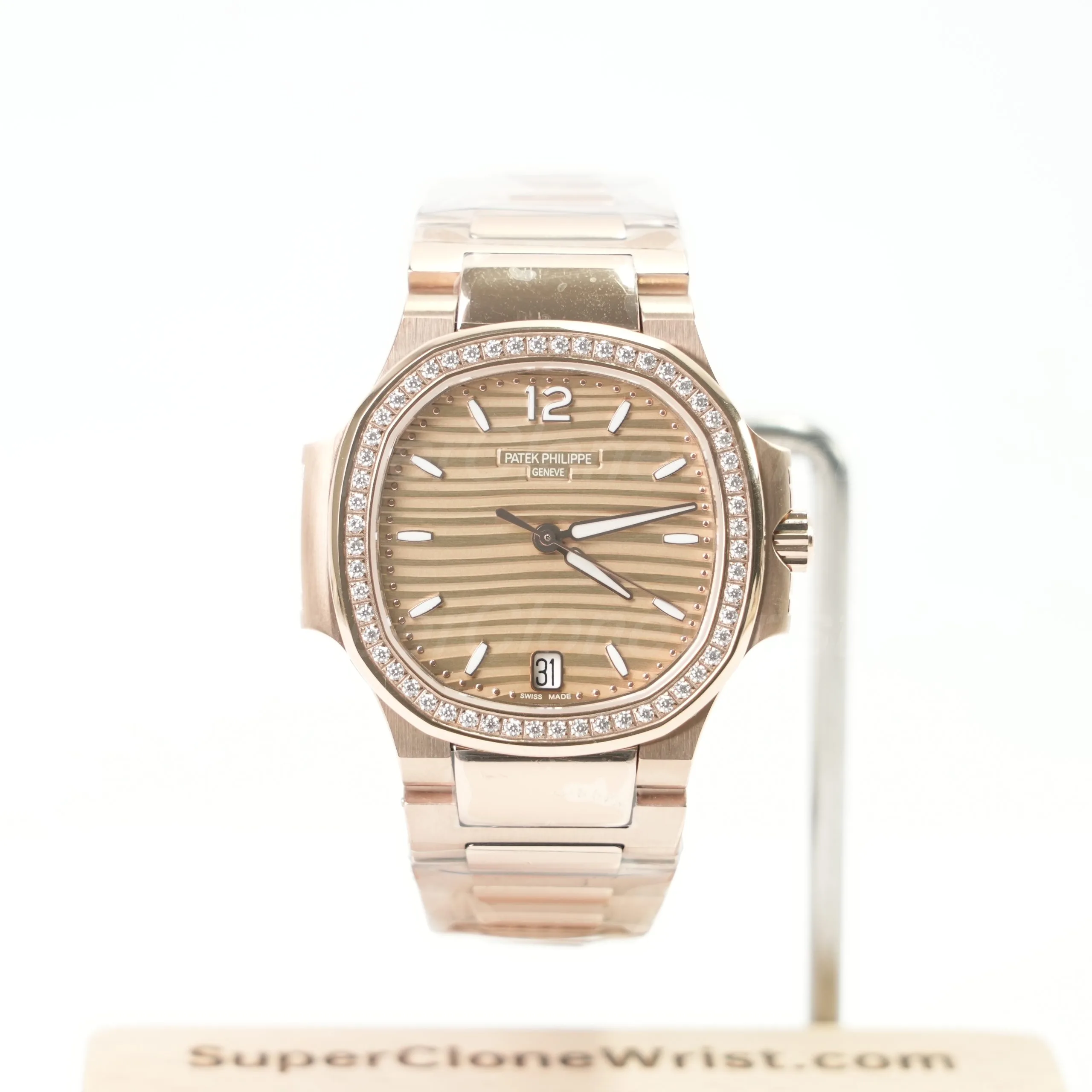 Patek Philippe Nautilus 7118/1200R Rose Gold Golden Brown Opaline Dial Diamond Bezel Rose Gold Bracelet 35mm Replica Watches - 1