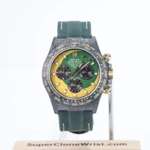 Rolex Daytona DiW Ramadan Carbon Fiber Green Gold Dial Carbon Fiber Bezel Green Fabric Strap 40mm Replica Watches - 1