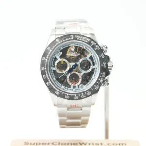 Rolex Daytona Steel Skeleton Ice Blue Dial Carbon Bezel Steel Oyster Bracelet 40mm Replica Watches - 1