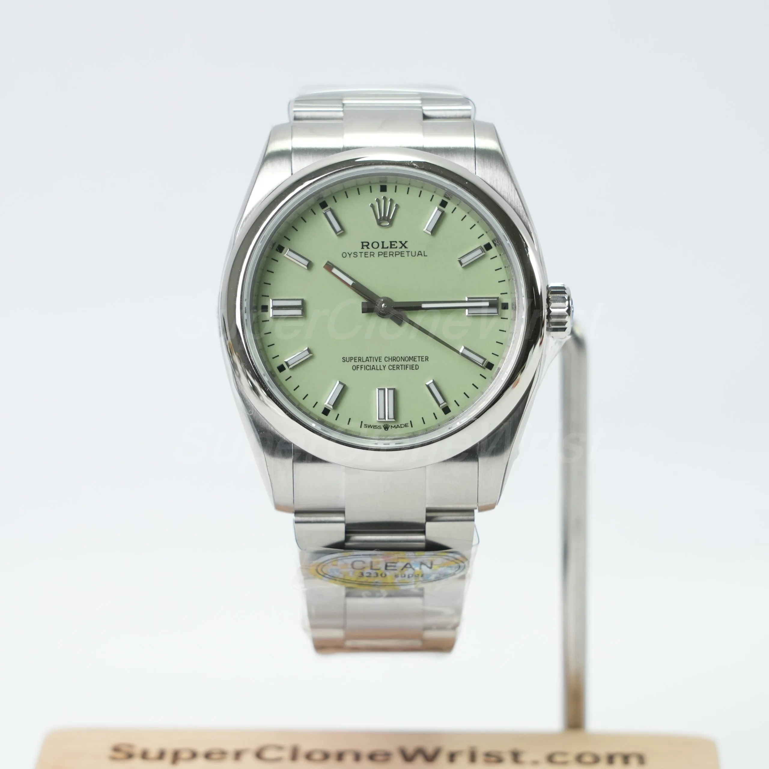 Rolex Oyster Perpetual Steel Pistachio Green Dial Steel Bezel Steel Oyster Bracelet 36mm Replica Watches - 1