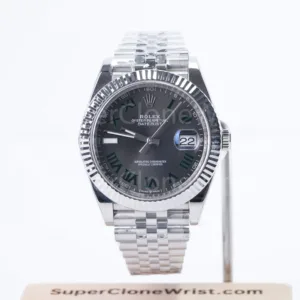Rolex Datejust 126334 Steel Wimbledon Grey Sunray Roman Dial Fluted Bezel Jubilee Bracelet 41mm Replica Watches - 1