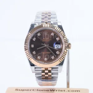 Rolex Datejust 126331 Two-Tone Rose Gold Chocolate Sunray Diamond Dial Fluted Bezel Jubilee Bracelet 41mm Replica Watches - 1