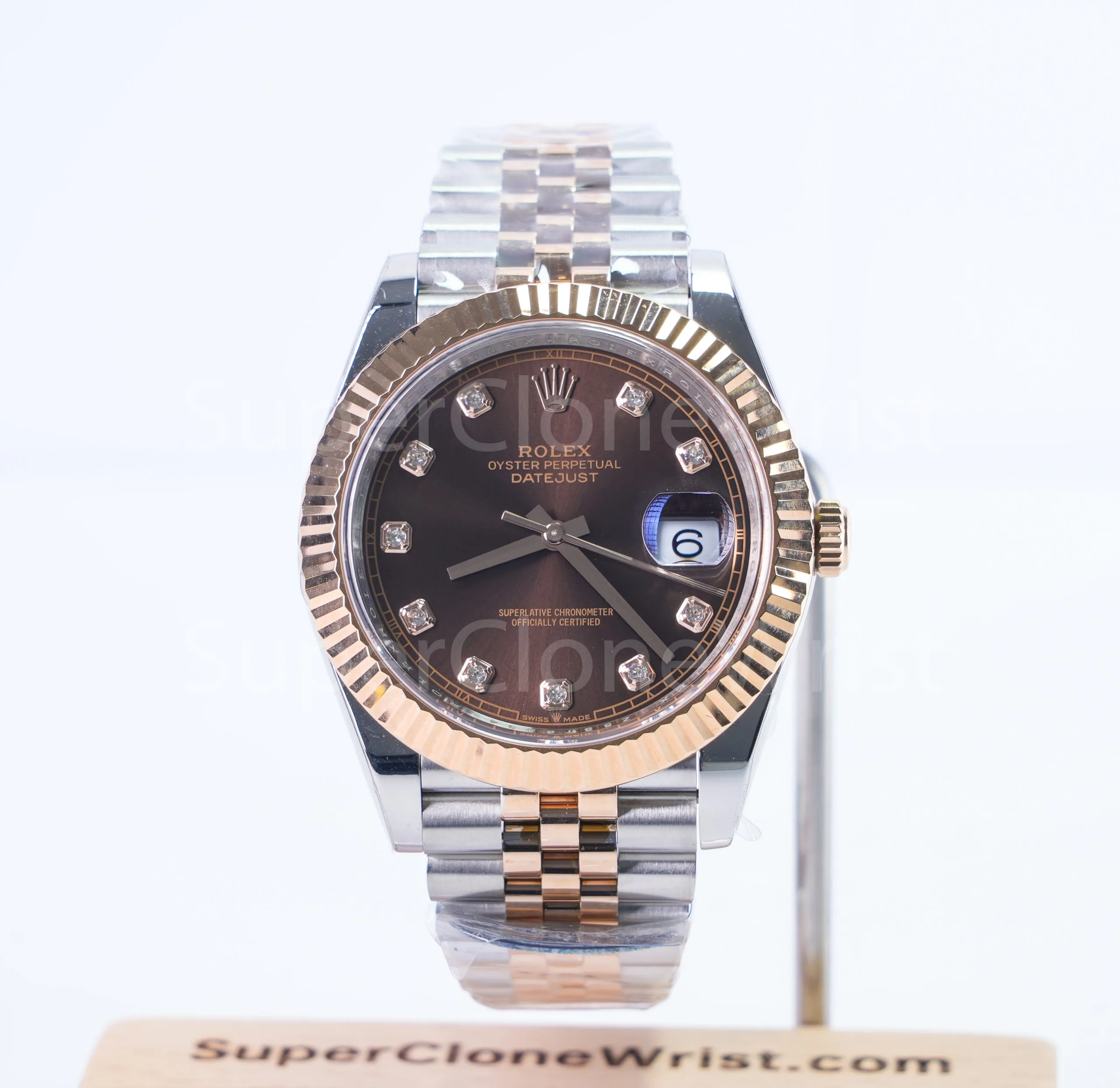 1-56-scaled-1.jpg Rolex Datejust 126331 Two-Tone Rose Gold Chocolate Sunray Diamond Dial Fluted Bezel Jubilee Bracelet 41mm Replica Watches - 1