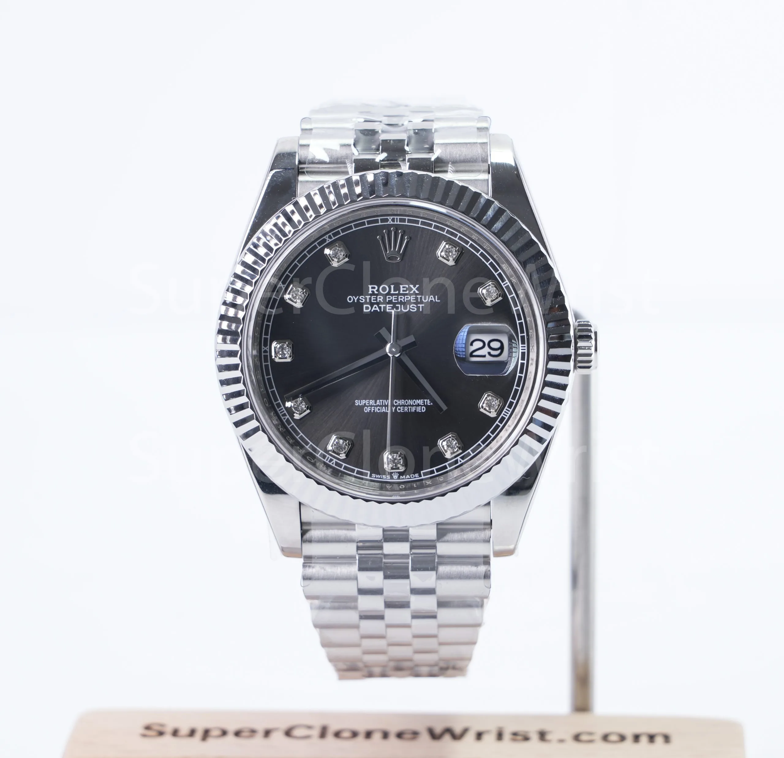 Rolex Datejust 126334 Steel Slate Grey Sunray Diamond Dial Fluted Bezel Jubilee Bracelet 41mm Replica Watches - 1