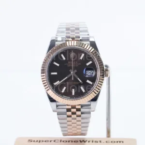 Rolex Datejust 126331 Two-Tone Rose Gold Chocolate Dial Fluted Bezel Jubilee Bracelet 41mm Replica Watches - 1
