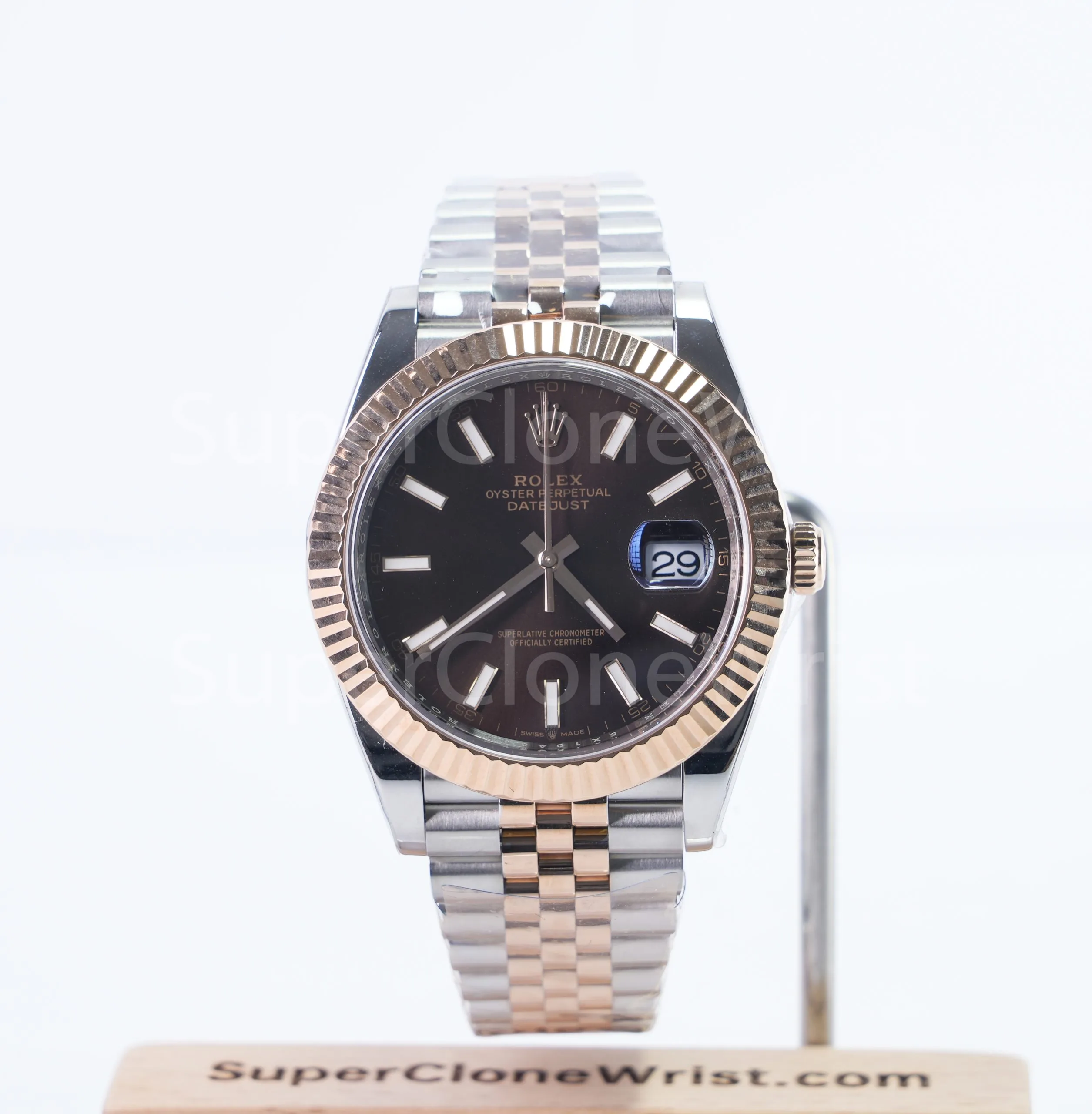 Rolex Datejust 126331 Two-Tone Rose Gold Chocolate Dial Fluted Bezel Jubilee Bracelet 41mm Replica Watches - 1