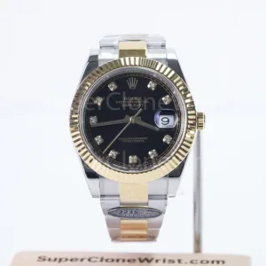 Rolex Datejust 126333 Two-Tone Yellow Gold Black Diamond Dial Fluted Bezel Two-Tone Oyster Bracelet 41mm Replica Watches - 1