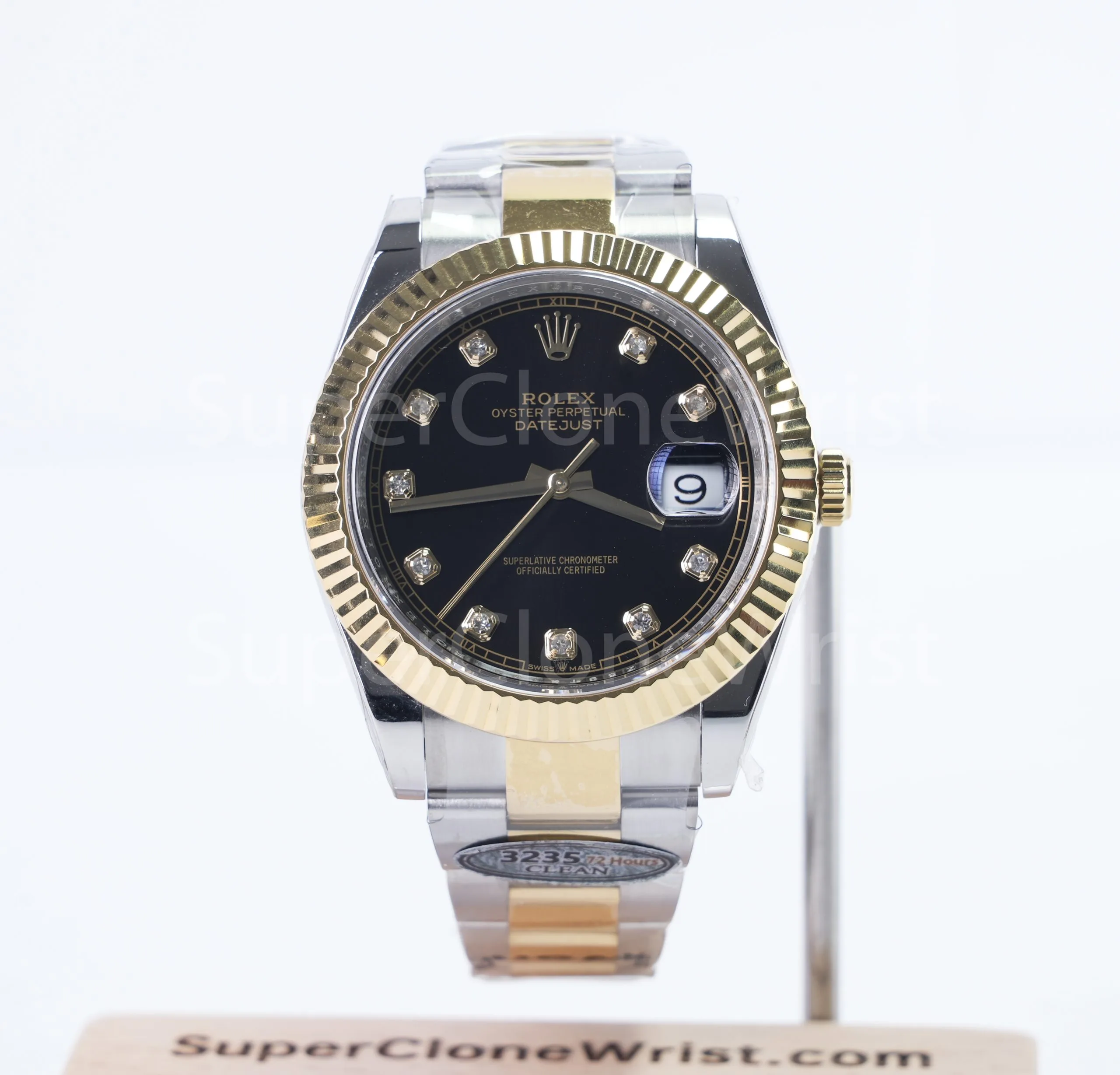 Rolex Datejust 126333 Two-Tone Yellow Gold Black Diamond Dial Fluted Bezel Two-Tone Oyster Bracelet 41mm Replica Watches - 1