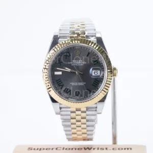 Rolex Datejust 126333 Two-Tone Yellow Gold Wimbledon Grey Sunray Roman Dial Fluted Bezel Jubilee Bracelet 41mm Replica Watches - 1