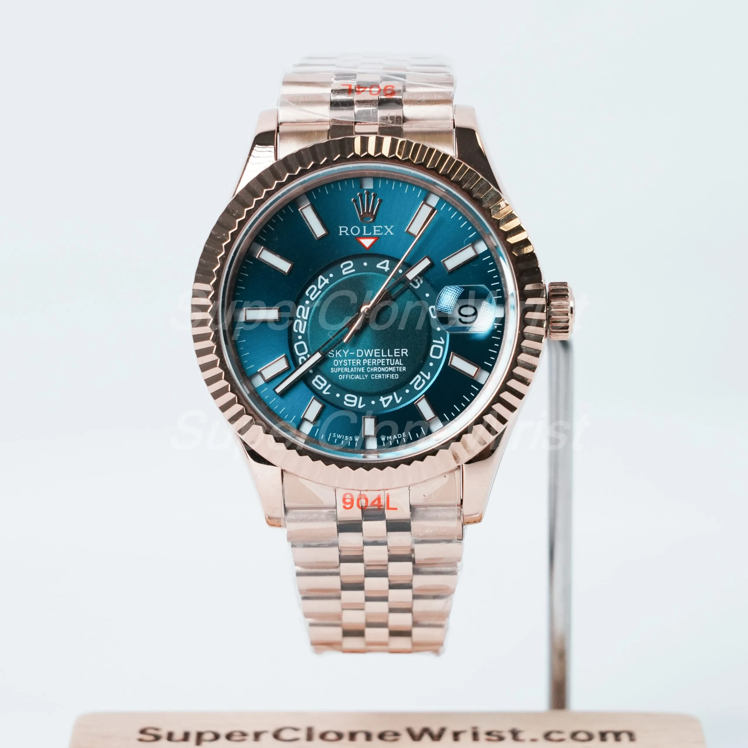 Rolex-Sky-Dweller-326235-Blue-Green-Dial-Rose-Gold-42mm Super Clone Watches Replica Watches - 1