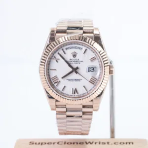 Rolex Day-Date 228235 Rose Gold White Dial Roman Numerals Fluted Bezel President Bracelet 40mm Replica Watches - 1