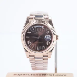 Rolex Day-Date 228235 Rose Gold Chocolate Sunray Roman Dial Fluted Bezel President Bracelet 40mm Replica Watches - 1