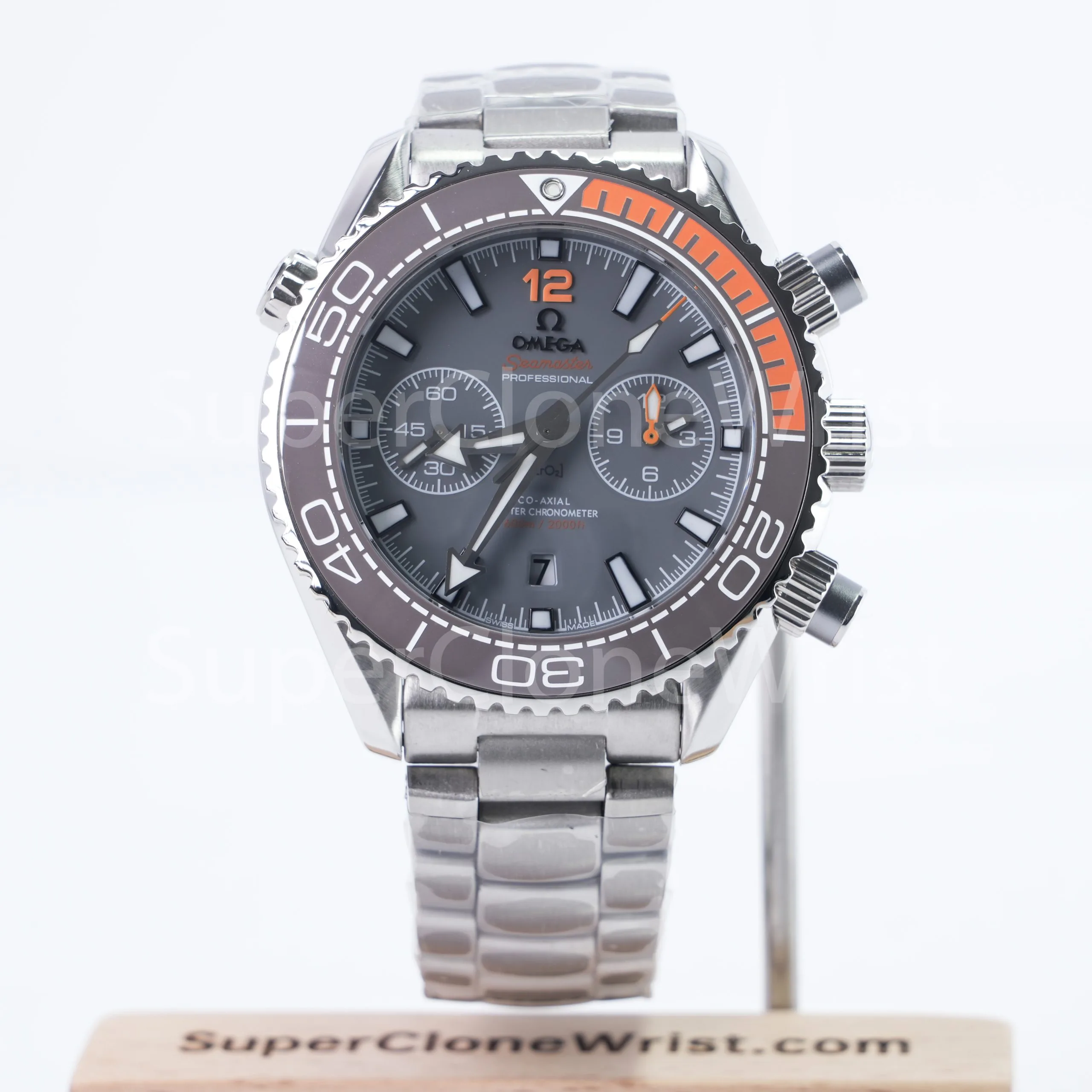 Omega Seamaster 215.30.46.51.99.001 Steel Grey Dial Grey/Orange Ceramic Bezel Steel Bracelet 45.5mm Replica Watches - 1