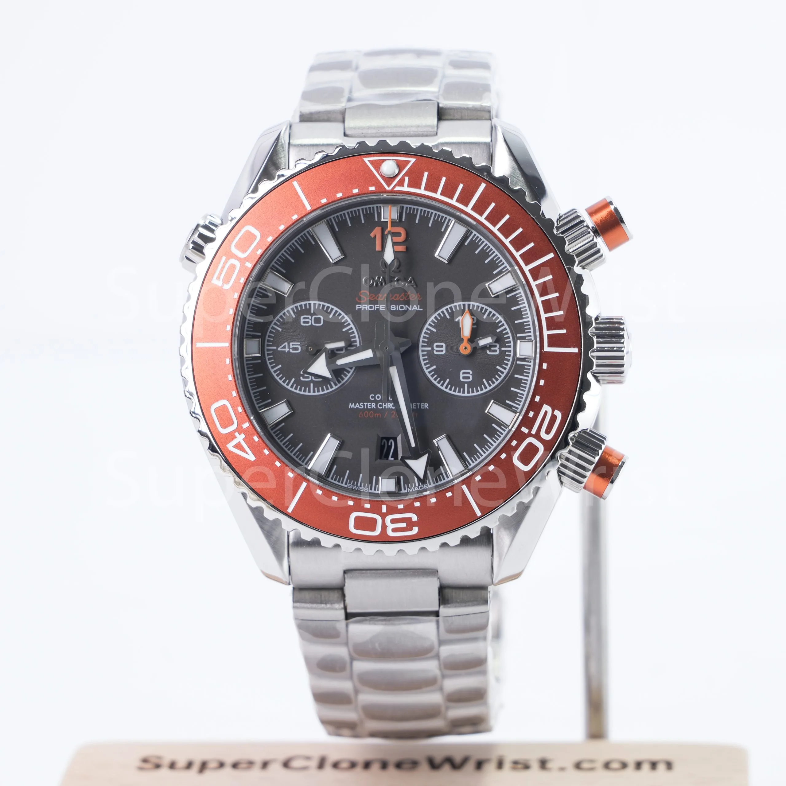 Omega Seamaster 215.30.46.51.99.001 Steel Grey Dial Orange Ceramic Bezel Steel Bracelet 45.5mm Replica Watches - 1