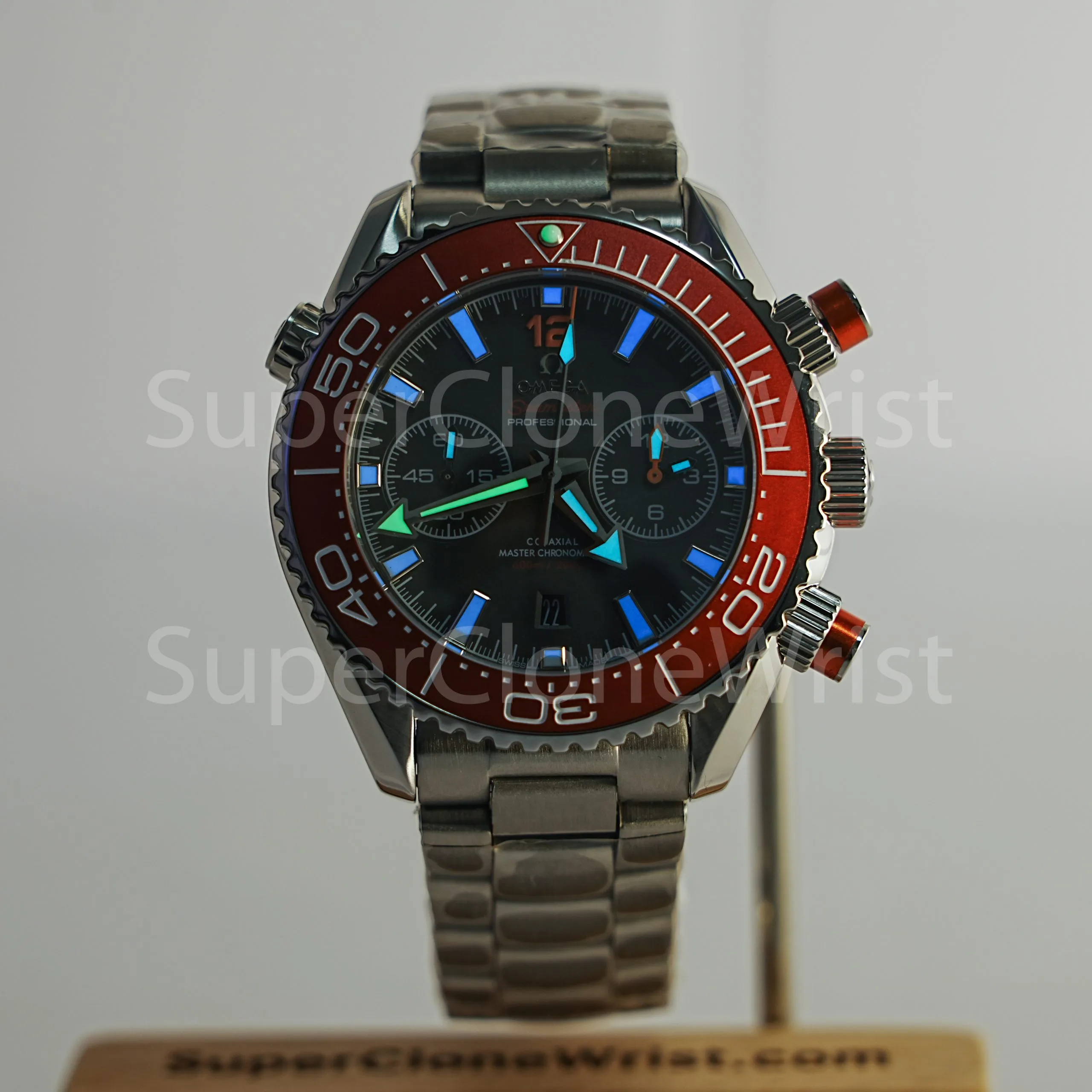 Omega Seamaster 215.30.46.51.99.001 Steel Grey Dial Orange Ceramic Bezel Steel Bracelet 45.5mm Replica Watches - 2