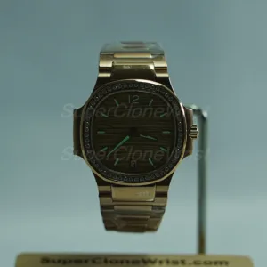 Patek Philippe Nautilus 7118/1200R Rose Gold Golden Brown Opaline Dial Diamond Bezel Rose Gold Bracelet 35mm Replica Watches - 2