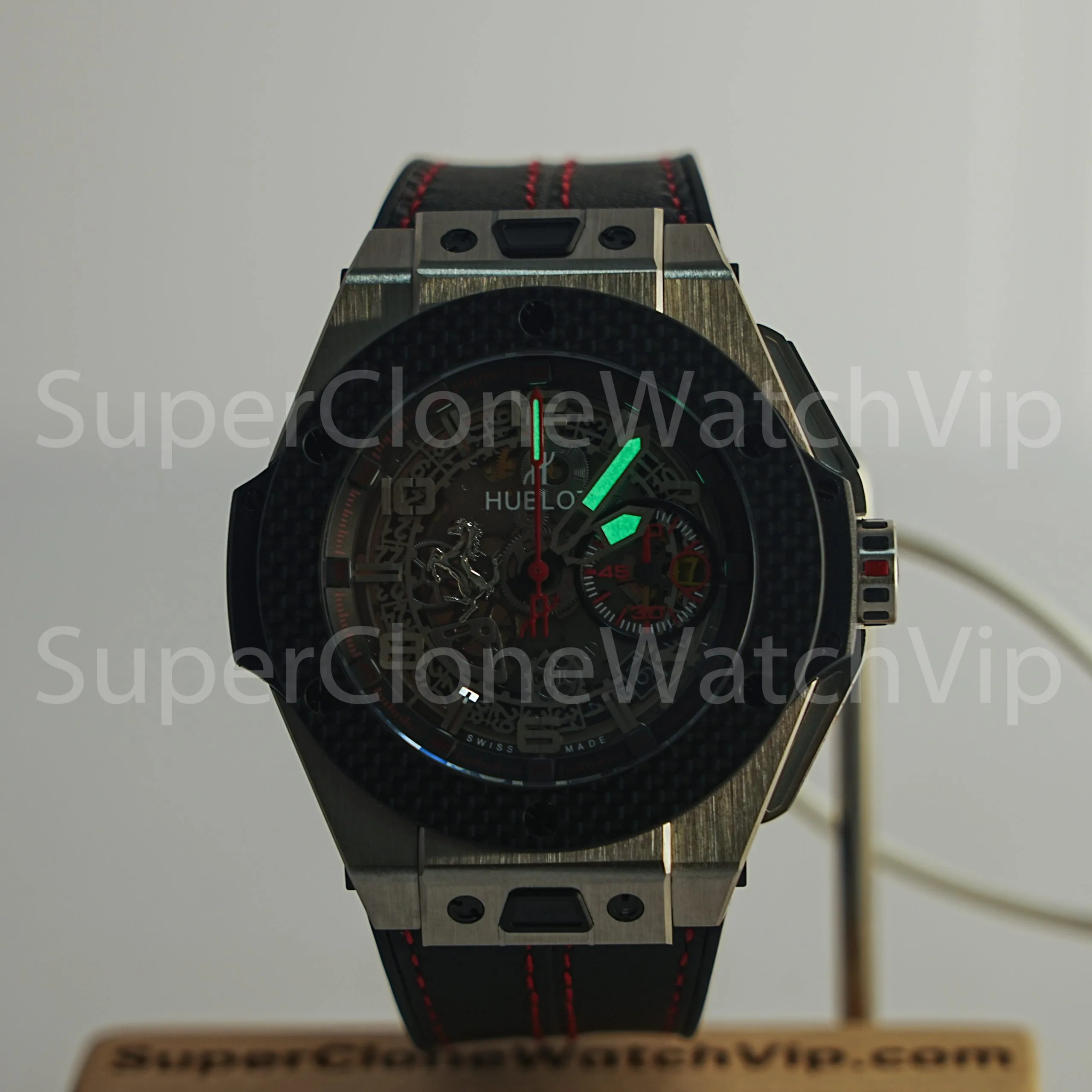 Hublot Big Bang Ferrari Titanium 401.NJ.0123.VR Skeleton Dial Carbon Fiber Bezel 45mm Replica Watches - 2