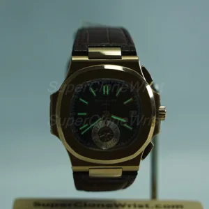 Patek Philippe Nautilus 5980R-001 Rose Gold Gradient Brown Dial Rose Gold Bezel Brown Alligator Leather Strap 40.5mm Replica Watches - 2