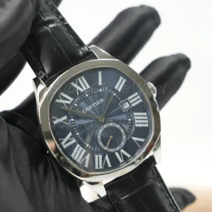 Cartier Drive de Cartier Steel Cushion Case Blue Dial Black Alligator Leather Strap 40mm Replica Watches - 2