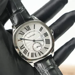 Cartier Drive de Cartier Steel Cushion Case Silver Dial Black Alligator Leather Strap 40mm Replica Watches - 2