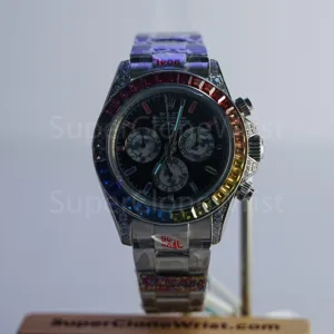 Rolex Daytona 116599RBOW Steel Black Dial Rainbow Bezel Oyster Bracelet 40mm Replica Watches - 2