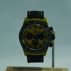 Rolex Daytona DiW Custom Bumblebee Yellow Carbon Black Yellow Panda Dial Carbon Bezel Black Fabric Strap 40mm Replica Watches - 2
