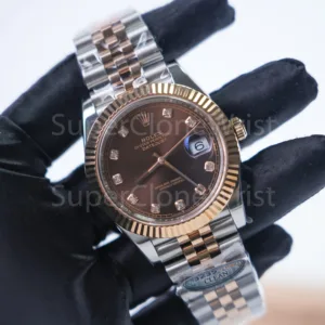 Rolex Datejust 126331 Two-Tone Rose Gold Chocolate Sunray Diamond Dial Fluted Bezel Jubilee Bracelet 41mm Replica Watches - 2
