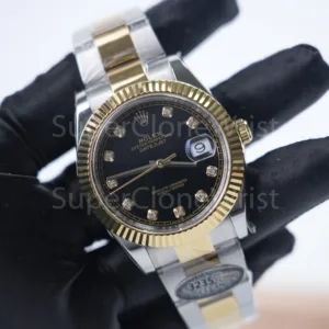 Rolex Datejust 126333 Two-Tone Yellow Gold Black Diamond Dial Fluted Bezel Two-Tone Oyster Bracelet 41mm Replica Watches - 2