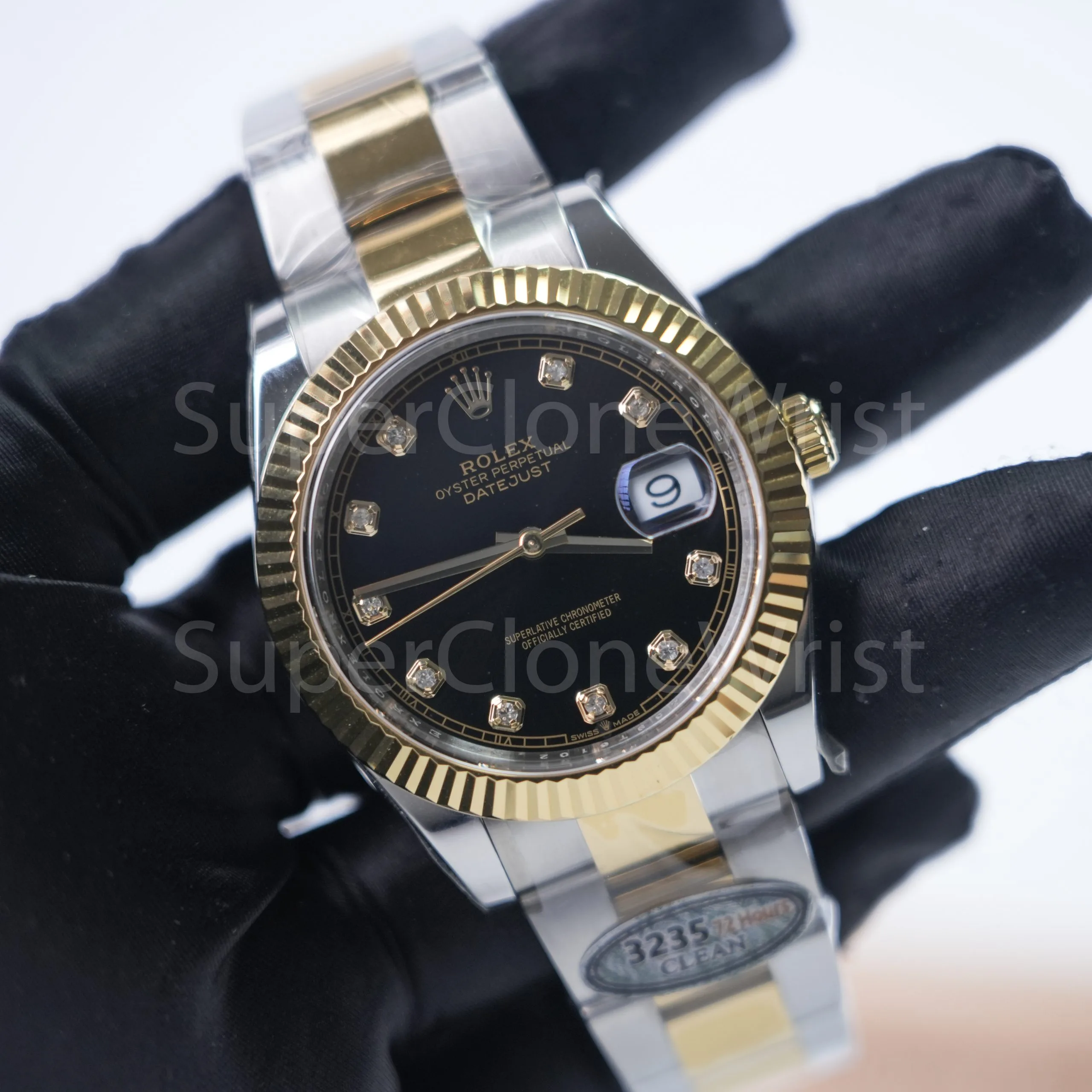 Rolex Datejust 126333 Two-Tone Yellow Gold Black Diamond Dial Fluted Bezel Two-Tone Oyster Bracelet 41mm Replica Watches - 2