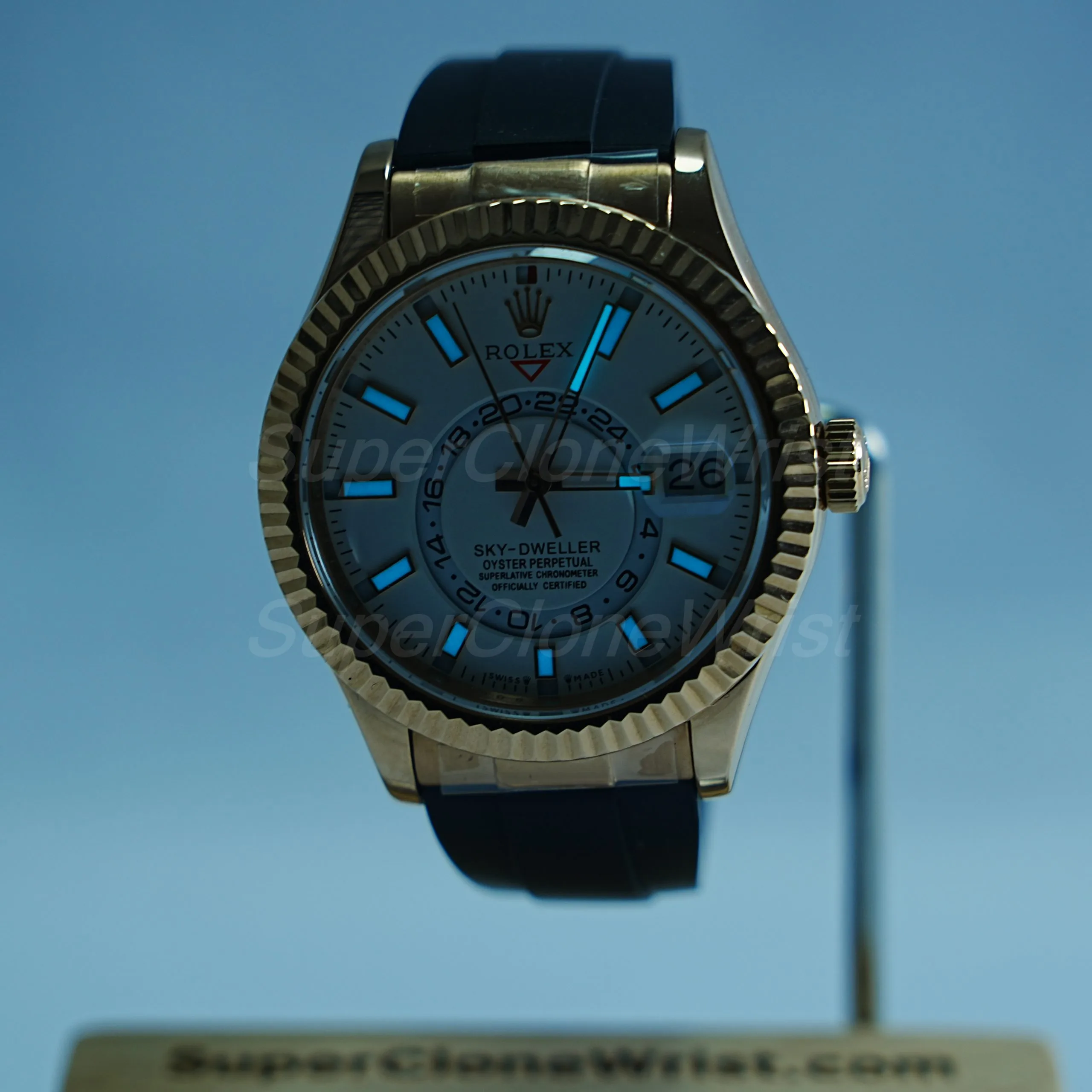 Rolex-Sky-Dweller-336235-White-Dial-Rose-Gold-Rubber-Strap-42mm Super Clone Watches Replica Watches - 2