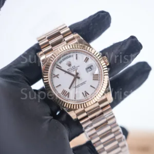 Rolex Day-Date 228235 Rose Gold White Dial Roman Numerals Fluted Bezel President Bracelet 40mm Replica Watches - 2