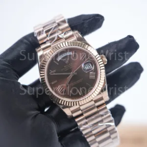 Rolex Day-Date 228235 Rose Gold Chocolate Sunray Roman Dial Fluted Bezel President Bracelet 40mm Replica Watches - 2