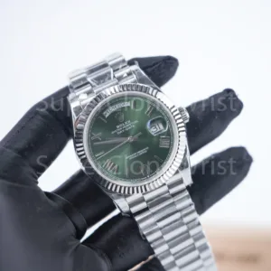 Rolex Day-Date 228239 Steel Green Sunray Roman Dial Fluted Bezel President Bracelet 40mm Replica Watches - DSC05642