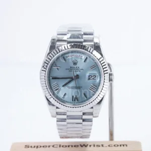 Rolex Day-Date 228236 Steel Ice Blue Sunray Roman Dial Fluted Bezel President Bracelet 40mm Replica Watches - DSC05682