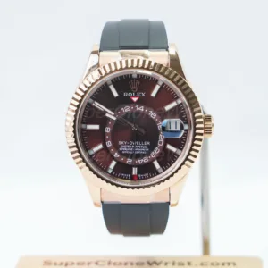 Rolex Sky Dweller Coffee Dial Rose Gold Case Rubber Strap 42mm 11 Super Clone Watches
