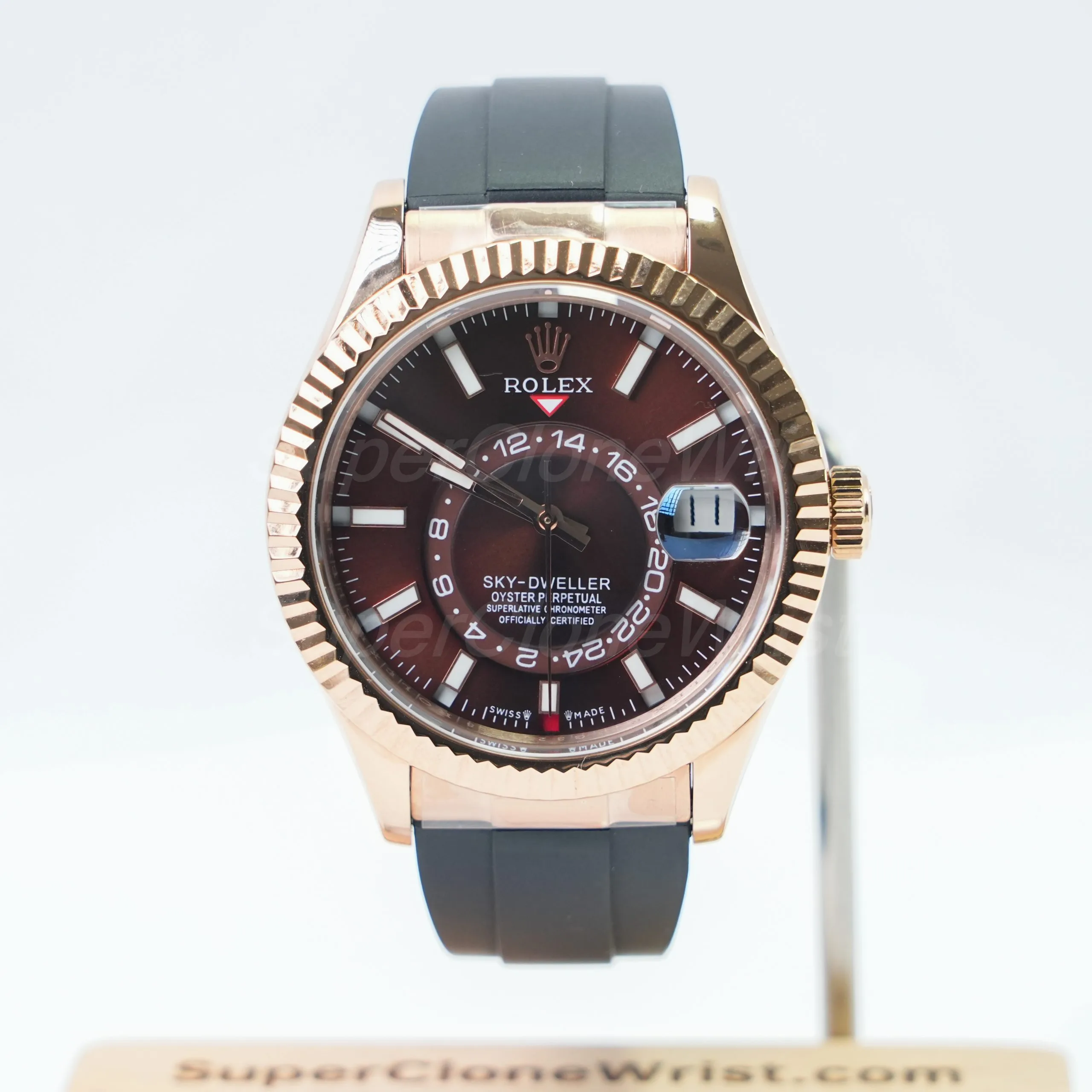 Rolex Sky Dweller Coffee Dial Rose Gold Case Rubber Strap 42mm 11 Super Clone Watches
