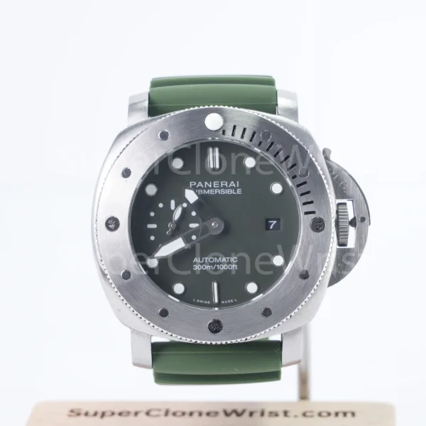 Panerai Submersible Verde Militare PAM01055 Steel Green Dial Green Rubber Strap 42mm Replica Watches - 1