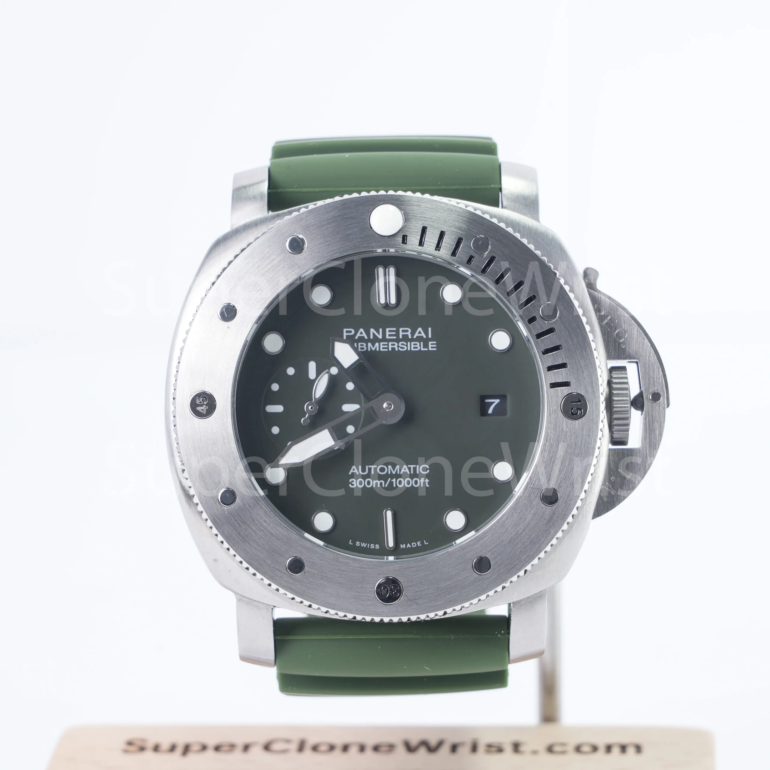 Panerai Submersible Verde Militare PAM01055 Steel Green Dial Green Rubber Strap 42mm Replica Watches - 1