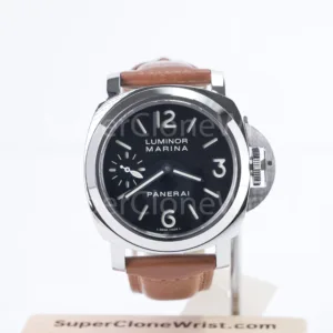 Panerai Luminor Marina PAM00111 Steel Black Dial Brown Leather Strap 44mm Replica Watches - 1